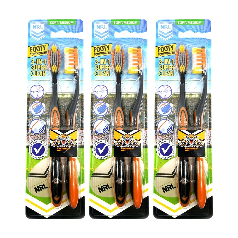 6pc NRL West Tigers Soft/Medium Bristles Toothbrush Kids/Adults Oral Care 6y+