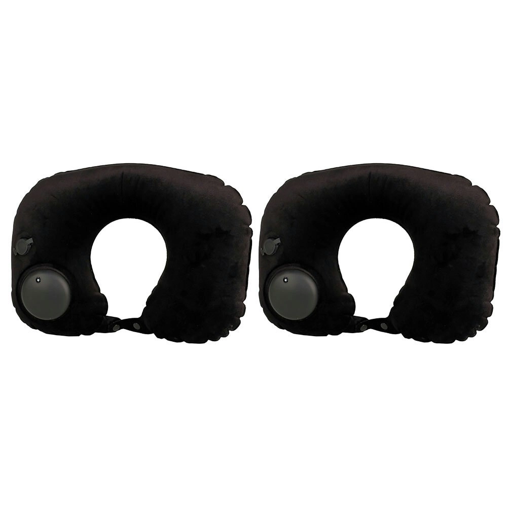 2x Tosca Self Inflatable Travel Neck Support Cushion Sleeping Pillow - Black