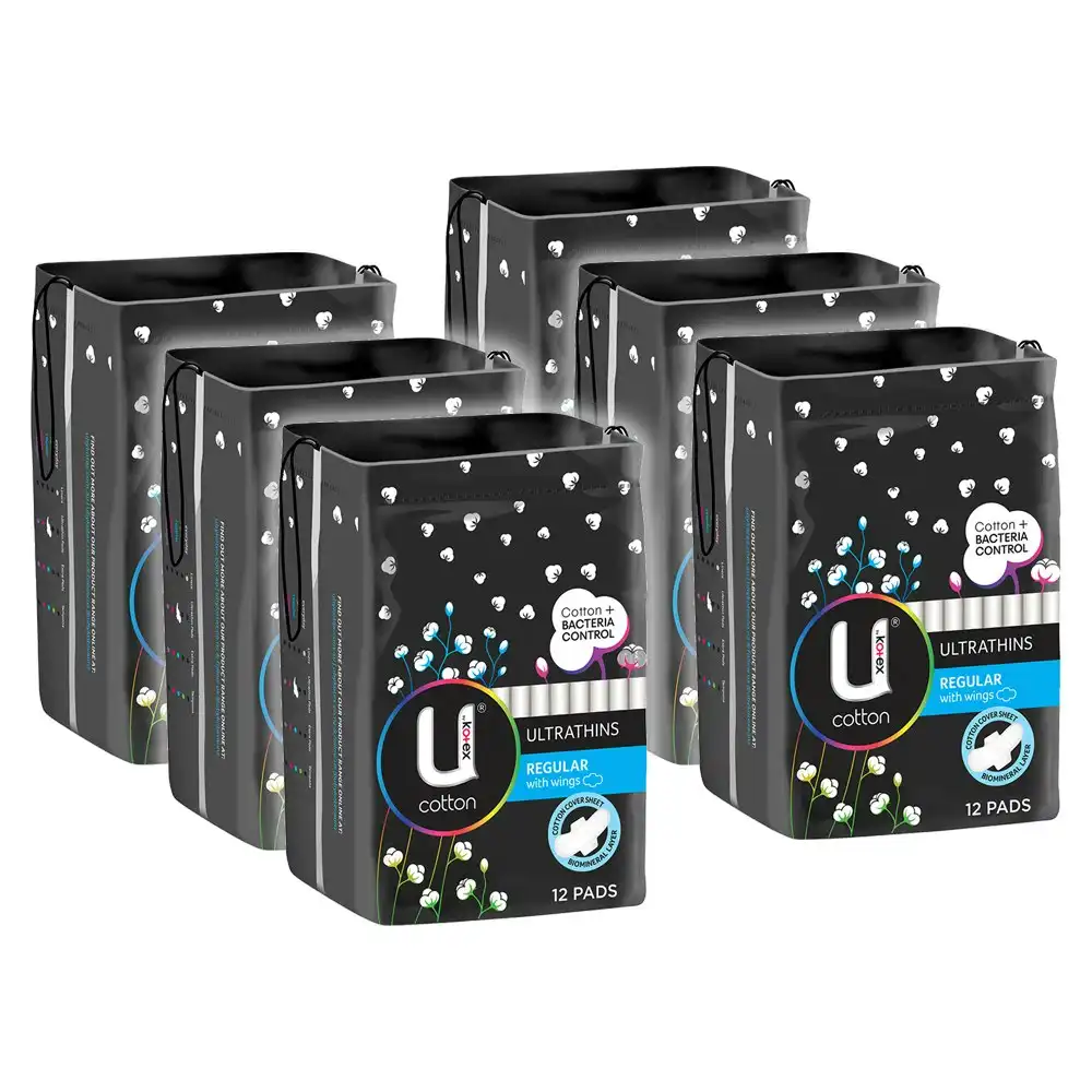 72pc U by Kotex Cotton Bacteria Control Period Pads Ultrathin Regular With Wings