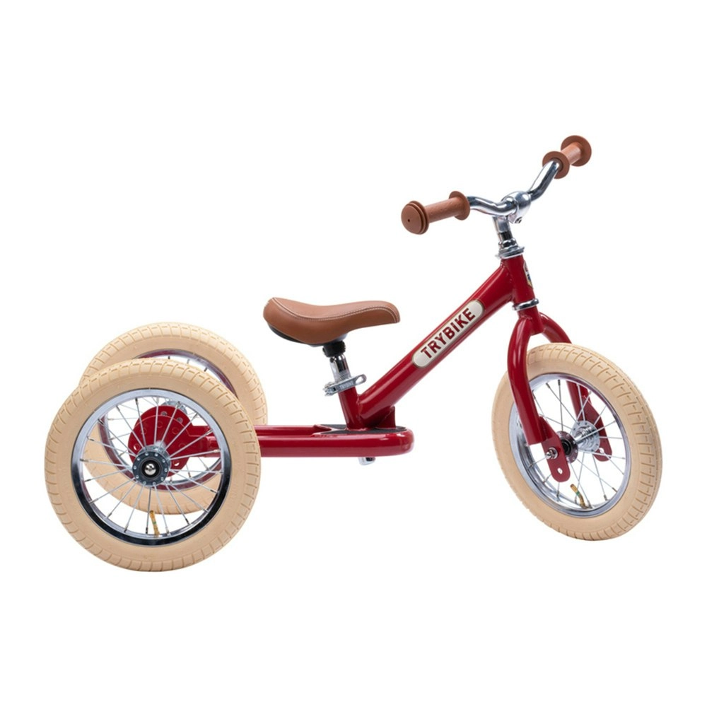 Trybike Vintage 3-Wheel Balance Bike w/Cream Tyres Ride-On Kids/Toddler 18m+ Red