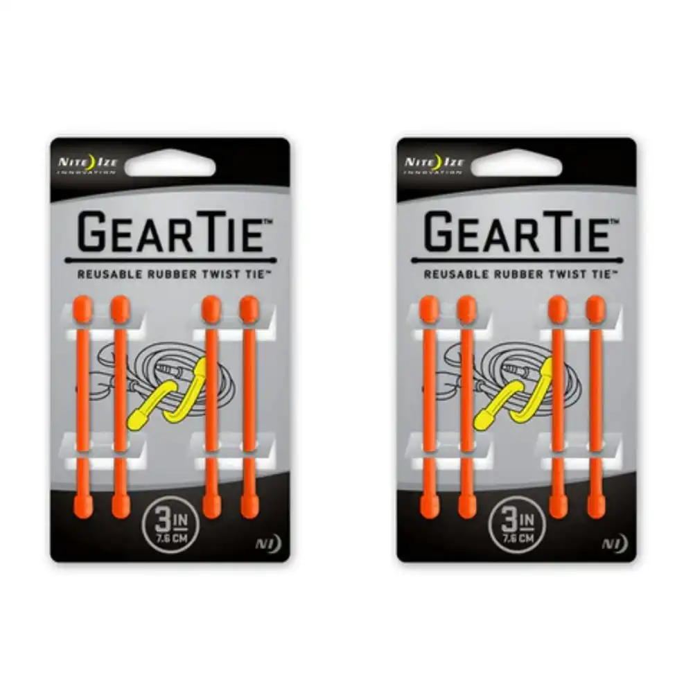 8pc Nite Ize 3in Rubber Gear Tie Blaze Reusable Wire Twist Organiser Orange