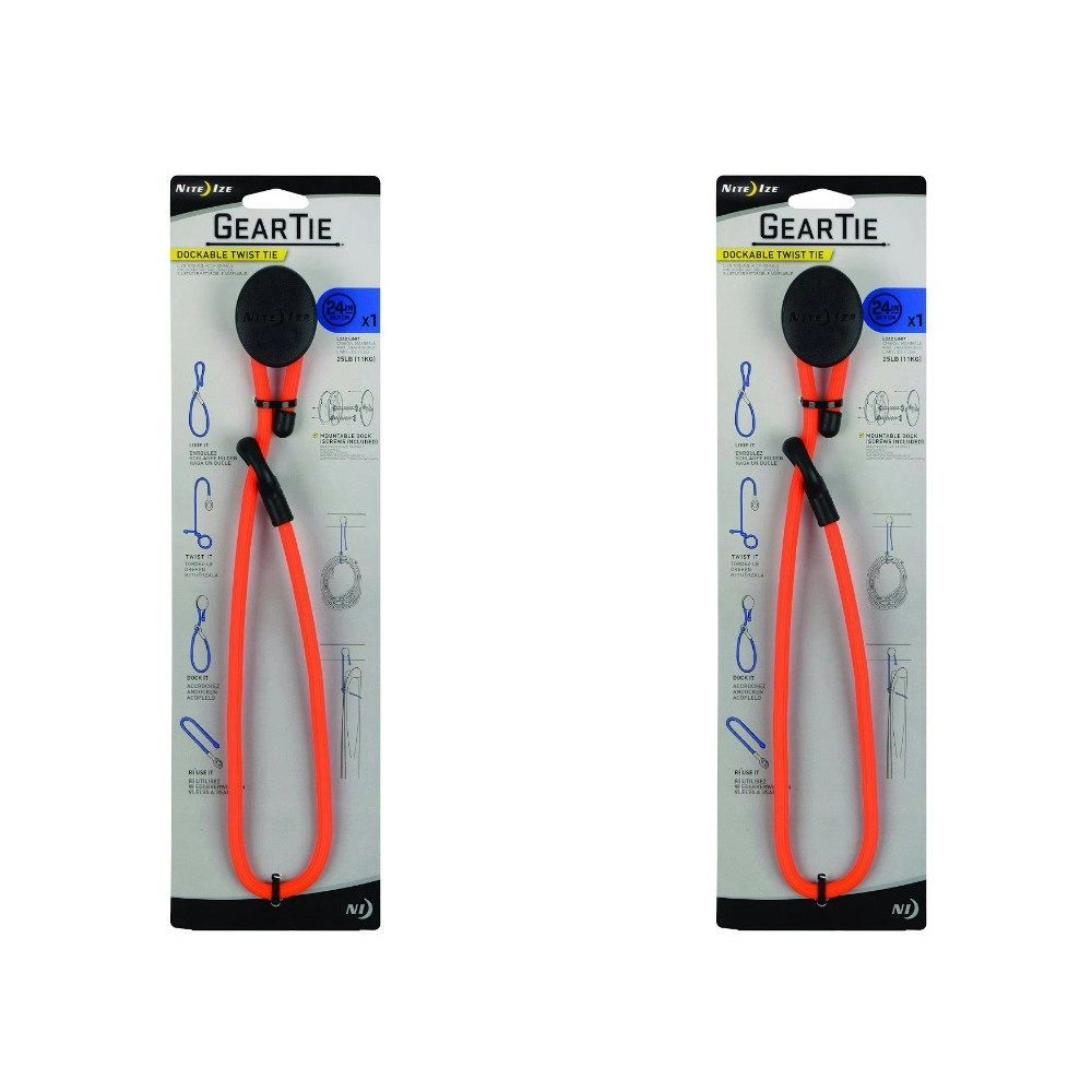 2x Nite Ize Blaze 24in Gear Tie Dockable Rubber Cable Reusable Organiser ORNG