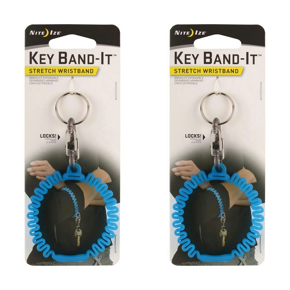 2x Nite Ize Key Band-It Stretch Wristband Keyholder Armband w/S-Biner Blue 6.5cm