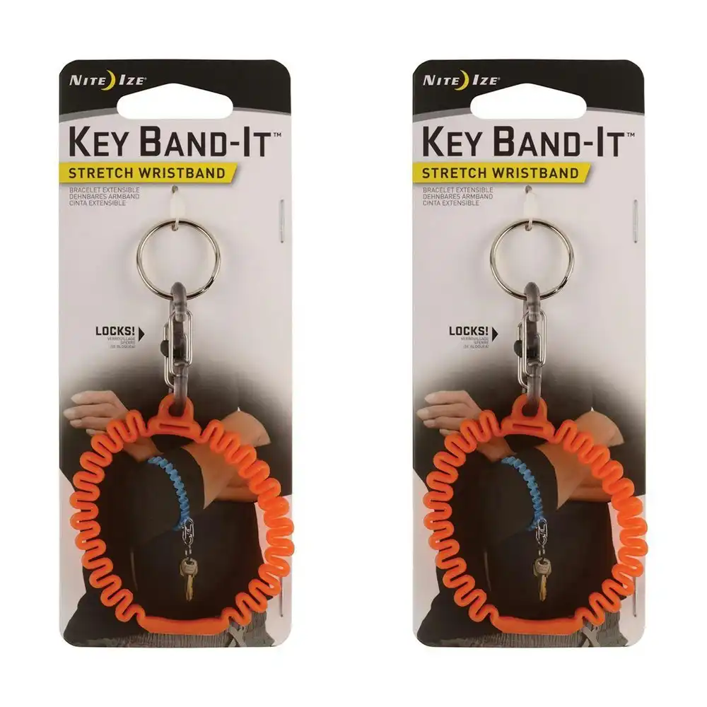 2x Nite Ize Key Band-It Stretch Wristband Keyholder w/S-Biner Orange 6.5cm