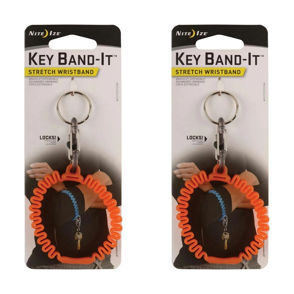 2x Nite Ize Key Band-It Stretch Wristband Keyholder w/S-Biner Orange 6.5cm