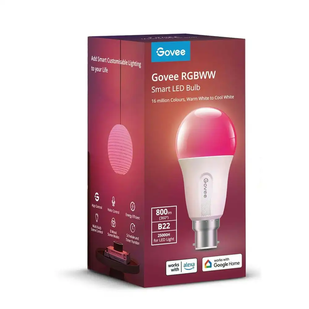 Clever Gear Govee RGBWW WiFi/Bluetooth Smart LED Light Bulb Voice Control E27