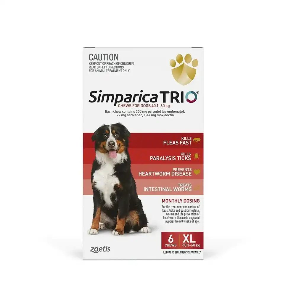 Simparica Trio Red For Extra Large Dogs (40.1-60kg) - 3 Pack, 6 Pack & 12 Pack - 6 Pack