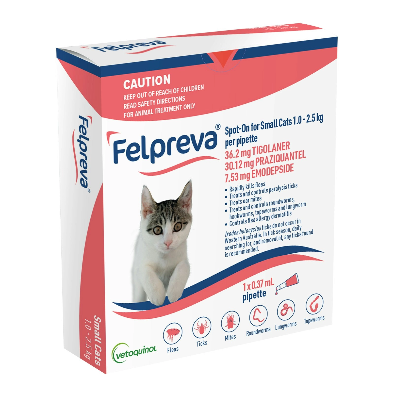 Felpreva Cat Spot on Treatment 1kg-2.5kg (Red)