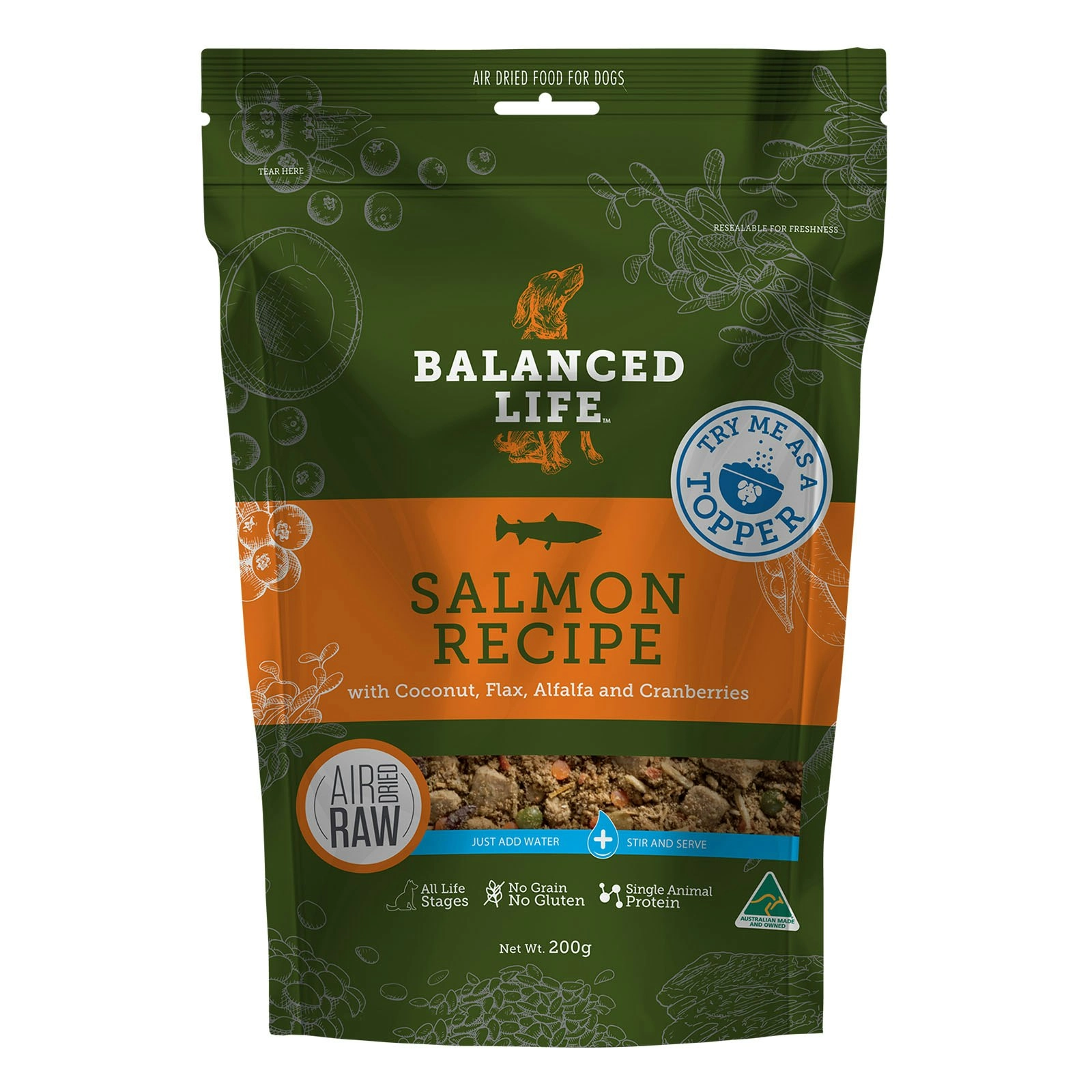 Balanced Life Air Dried Raw Dog Food Rehydrate Salmon Recipe - 200g, 1kg & 3.5kg