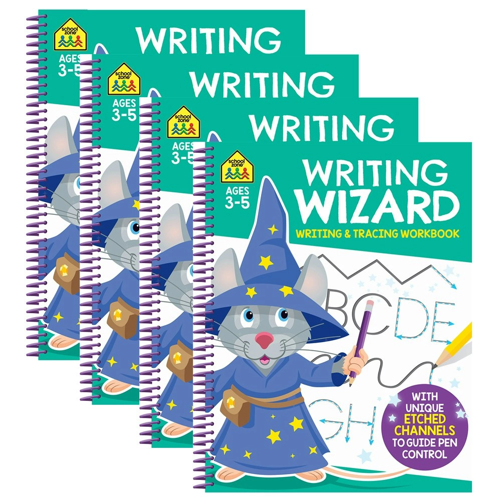 4x School Zone Writing Wizard Tracing and Writing Book Educational Activity 3y+