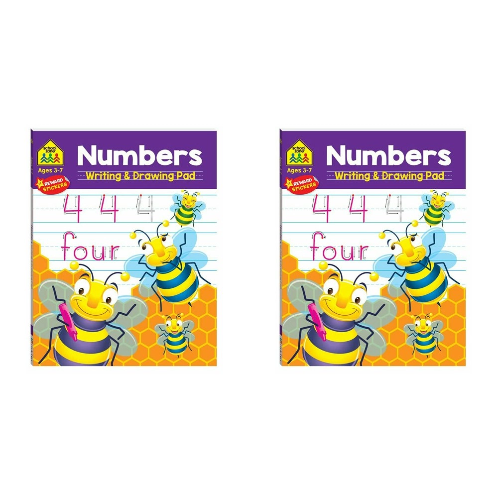 2x School Zone Numbers Writing and Drawing Excersise Pad Educational Kids 3y+