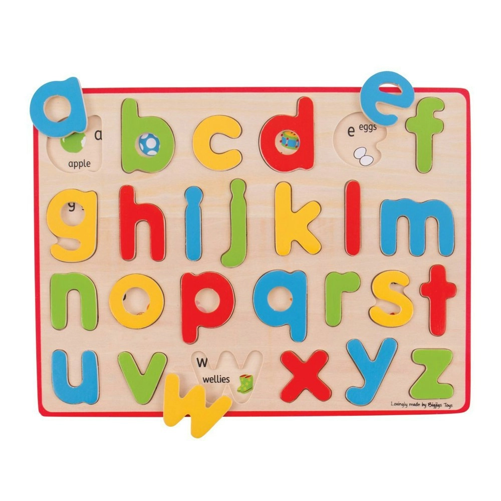 26pc Bigjigs Toys Wooden Inset Puzzle Lowercase Alphabet Kids Learning Toy 3+