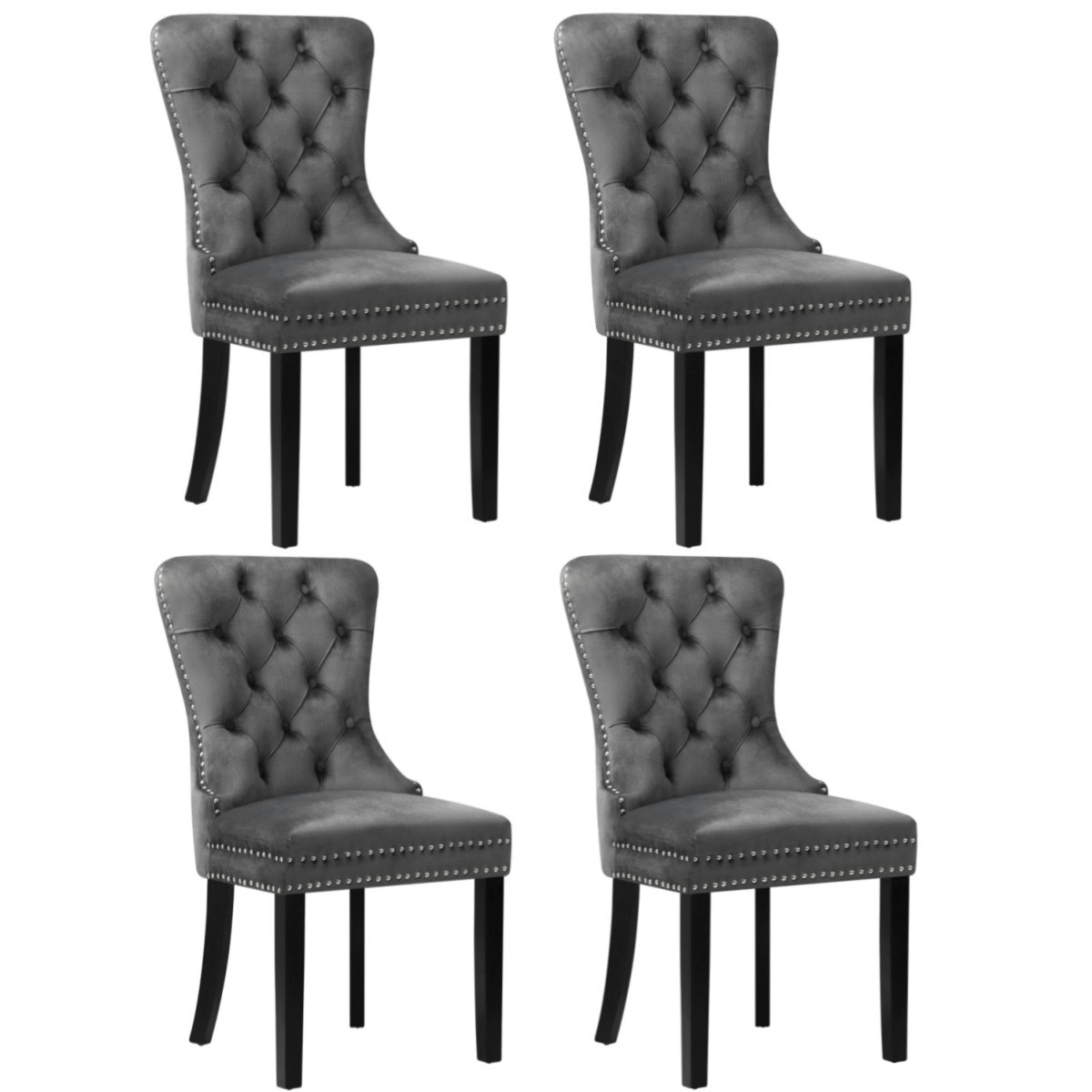 Oikiture 4x Velvet Dining Chairs Upholstered French Provincial Tufted Grey