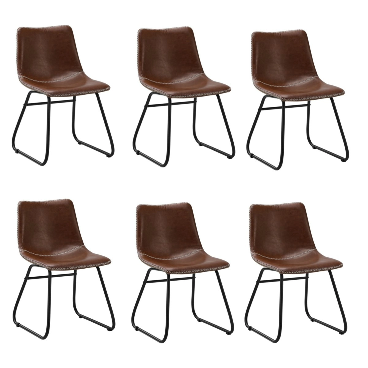 Oikiture 6x Dining Chairs Kitchen Table Chair Lounge Retro Padded Seat PU Brown