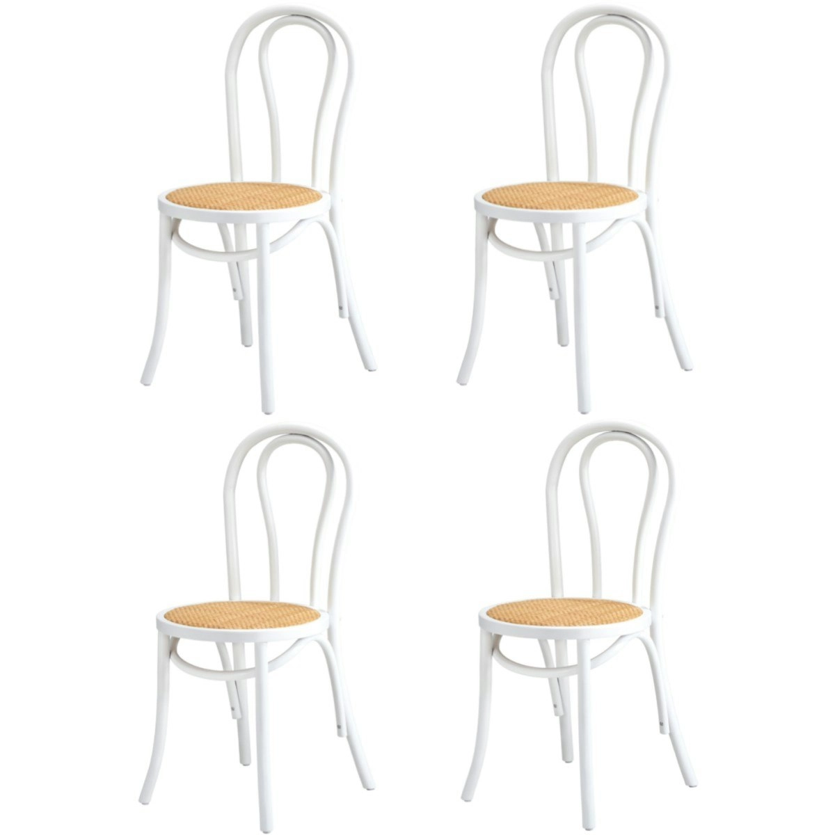 Oikiture 4PCS Dining Chair Solid Wooden Chairs Ratan Seat White