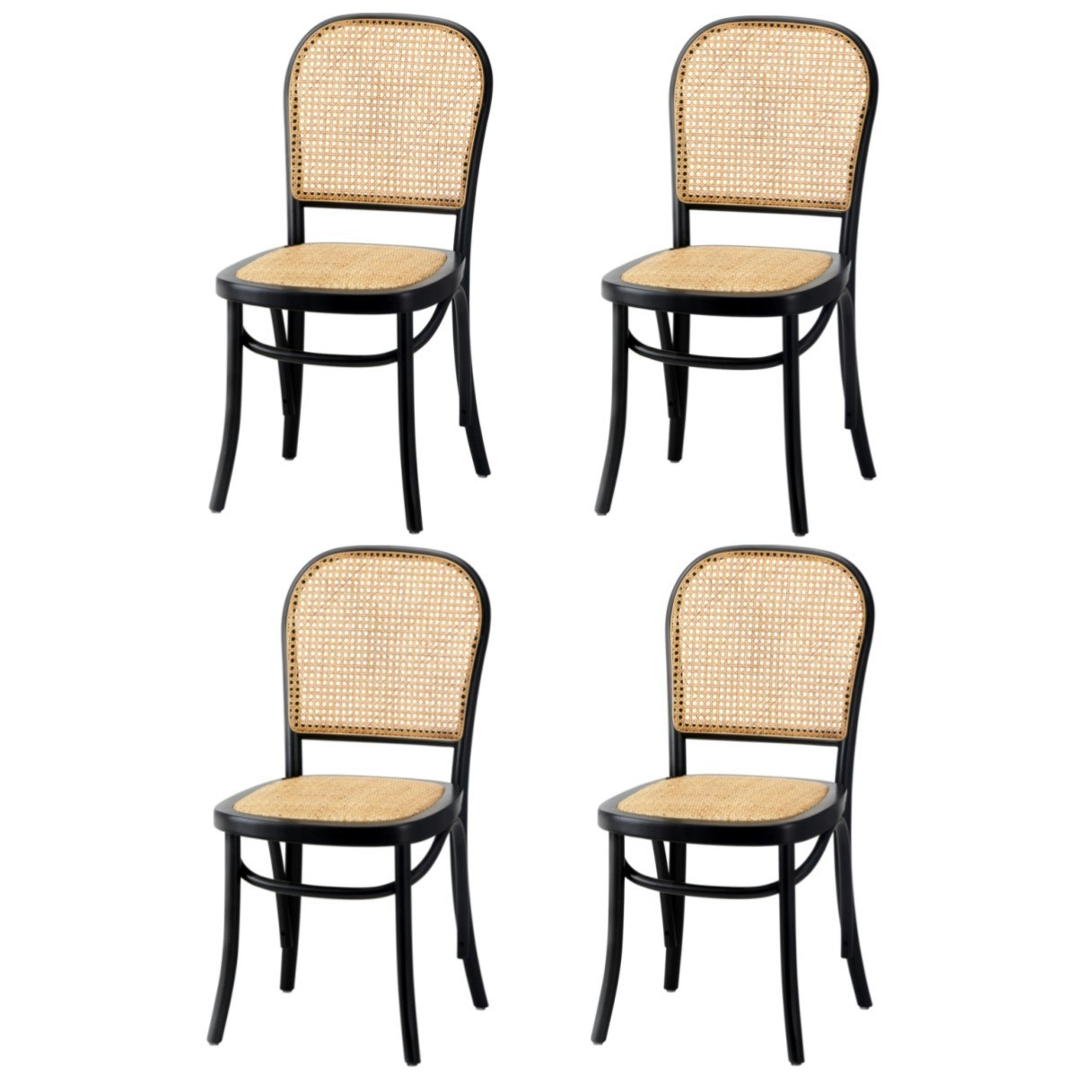 Oikiture 4x Dining Chairs Wooden Chairs Rattan Accent Chair Black