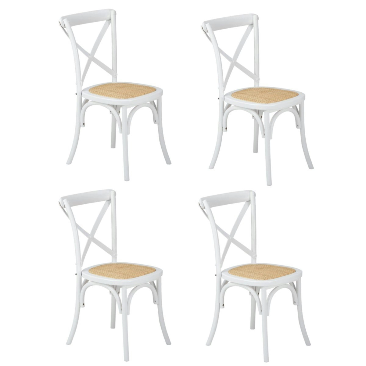 Oikiture 4x Crossback Dining Chair Solid Birch Timber Wood Ratan Seat White