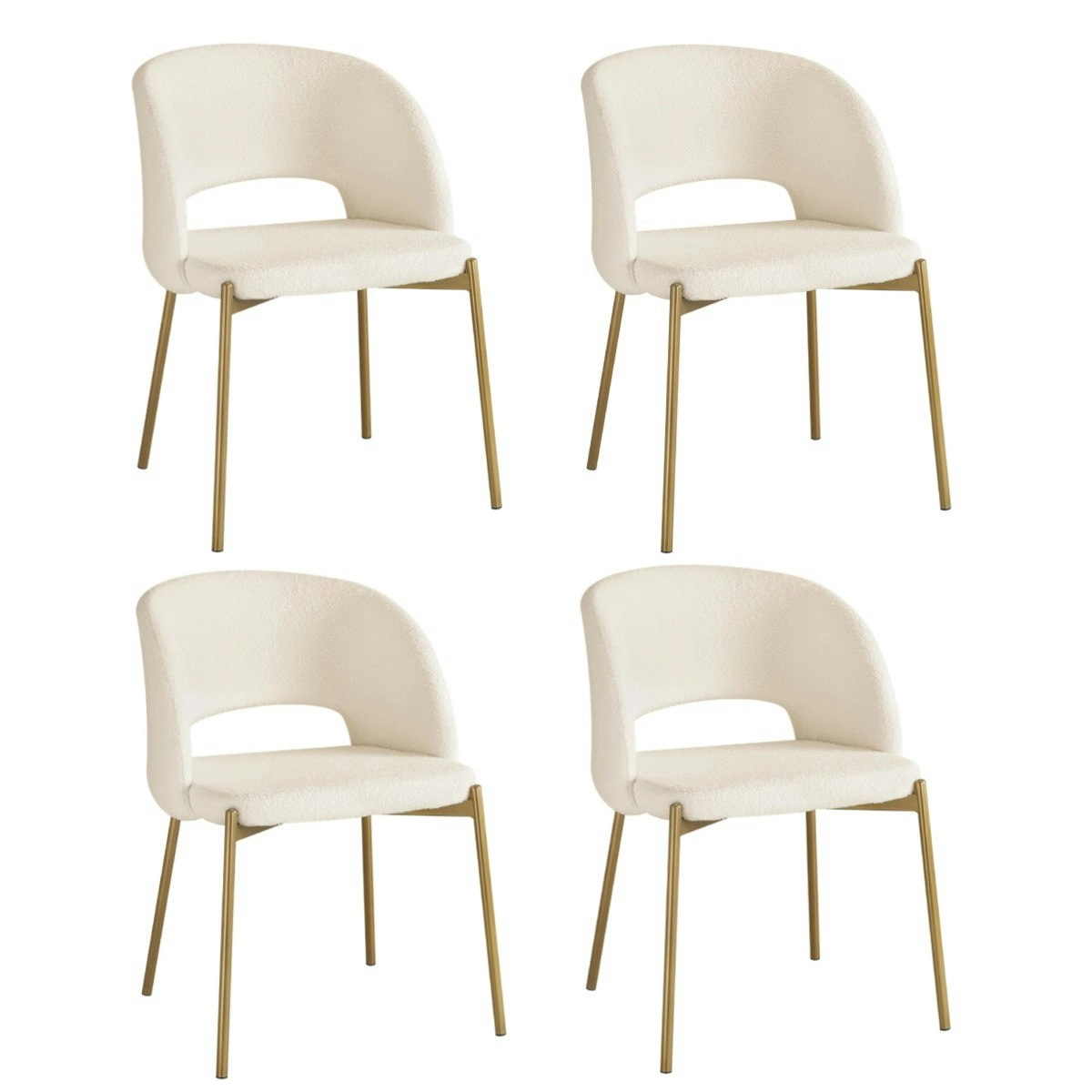 Oikiture 4pcs Armchair Dining Chair Accent Chairs Tub Armchairs Sherpa White&Gold