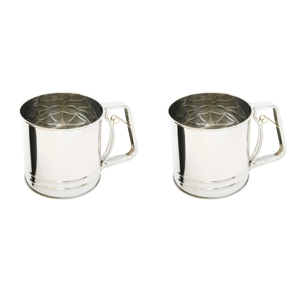 2x Cuisena Baking Stainless Steel 5-Cup 1.25L Flour Sifter w/ Squeeze Handle SLV