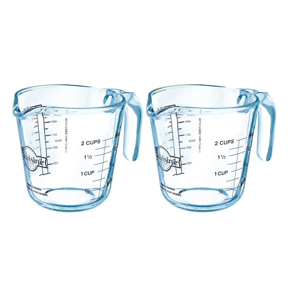 2x O Cuisine Glass 0.5L Measuring Jug Kitchen Baking/Cooking Cup w/ Handle CLR