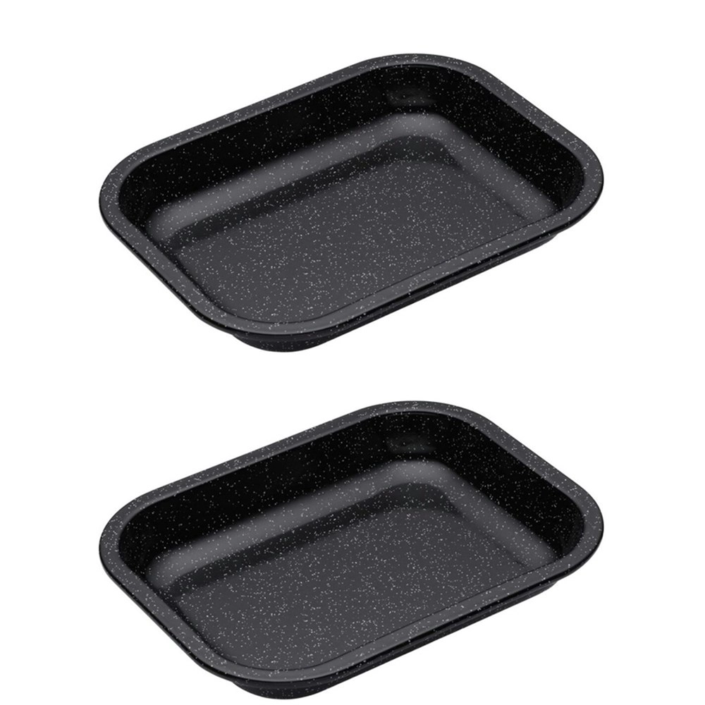 2x MasterCraft Pro Vitreous 27x21cm Enamel Roasting Pan Kitchen Baking Tray BLK