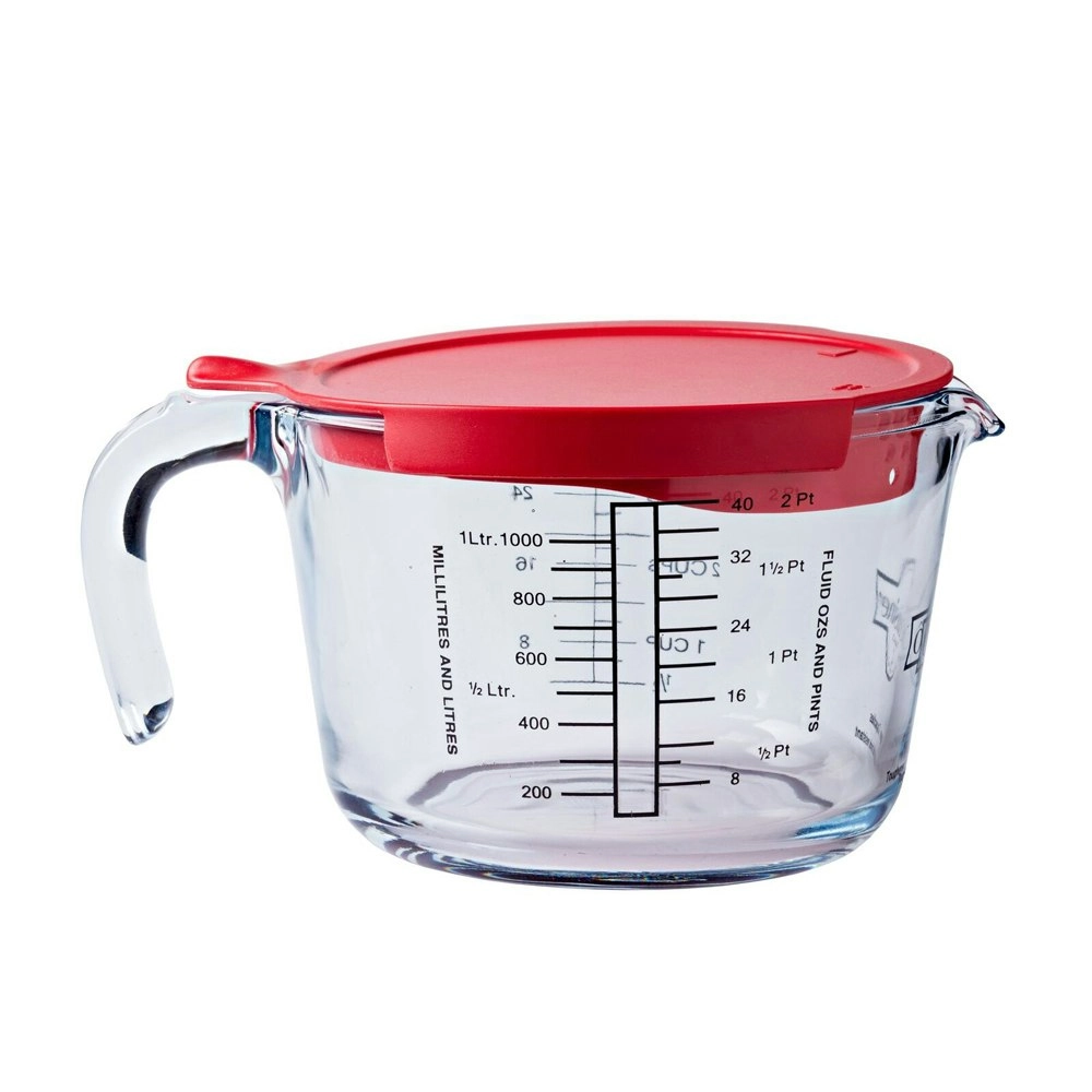 Cuisine Glass 1L Measuring Jug Baking/Cooking Beaker Cup w/ Red Lid/Handle Clear