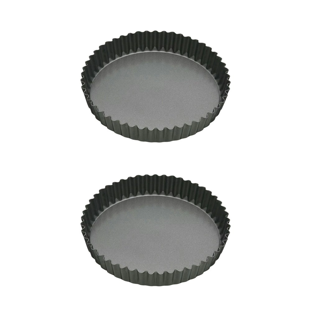 2x MasterCraft 20cm Heavy Loose Base Non-Stick Round Flan Quiche Pan Baking BLK