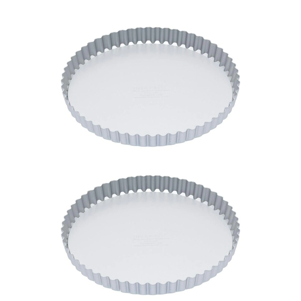 2x MasterCraft 23cm Anodised Round Flan/Quiche/Tart Tin Kitchen Baking Tray SLVR