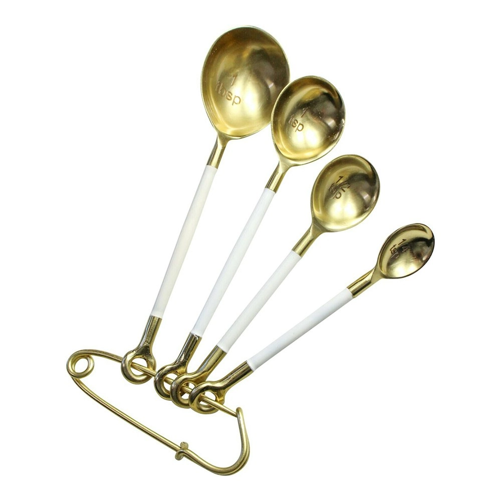 4pc Stainless Steel Measuring Spoon Baking Utensil Powder/Liquid Scoop Set Gold