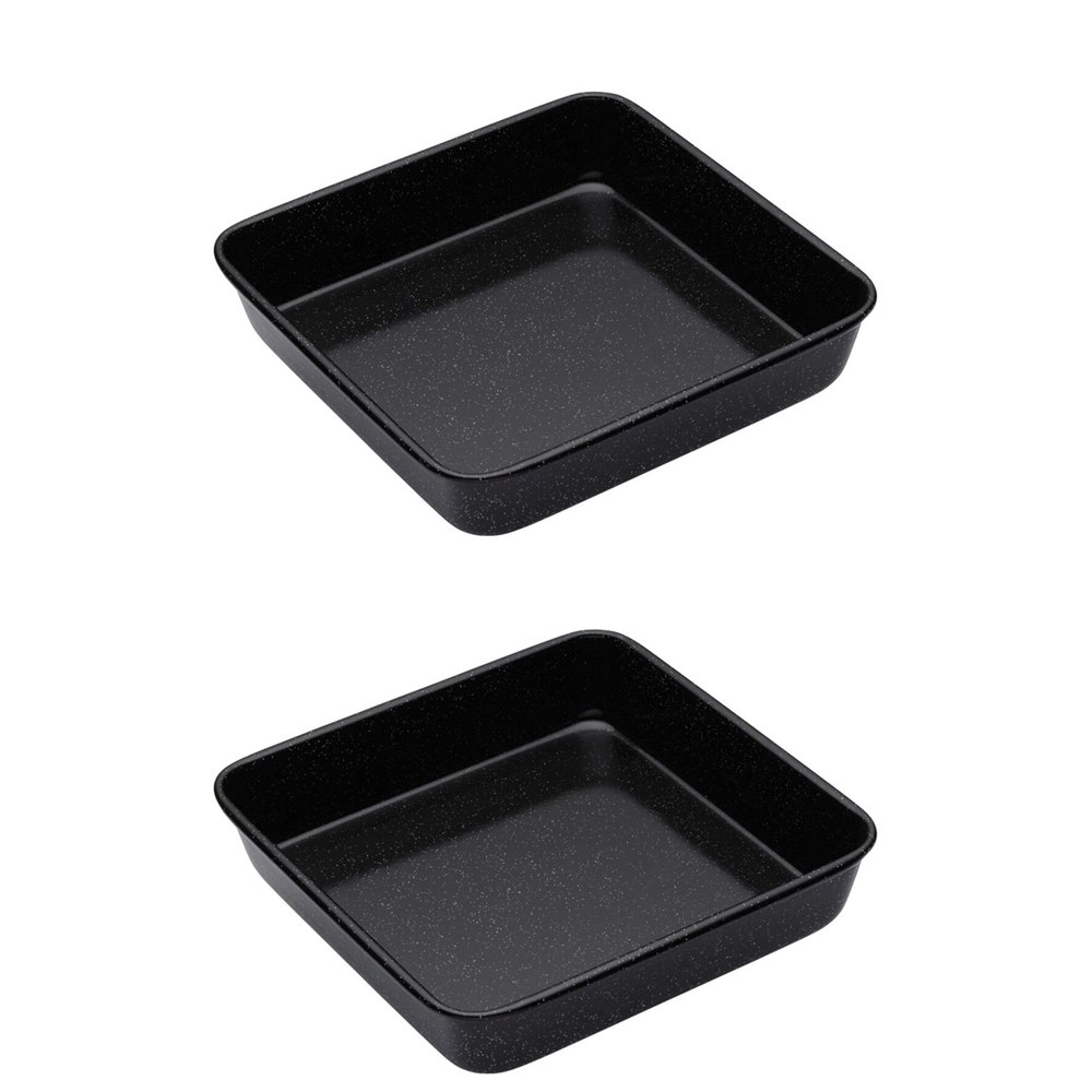 2x MasterCraft Pro Vitreous 23cm Enamel Square Baking Kitchen Roasting Tray BLK