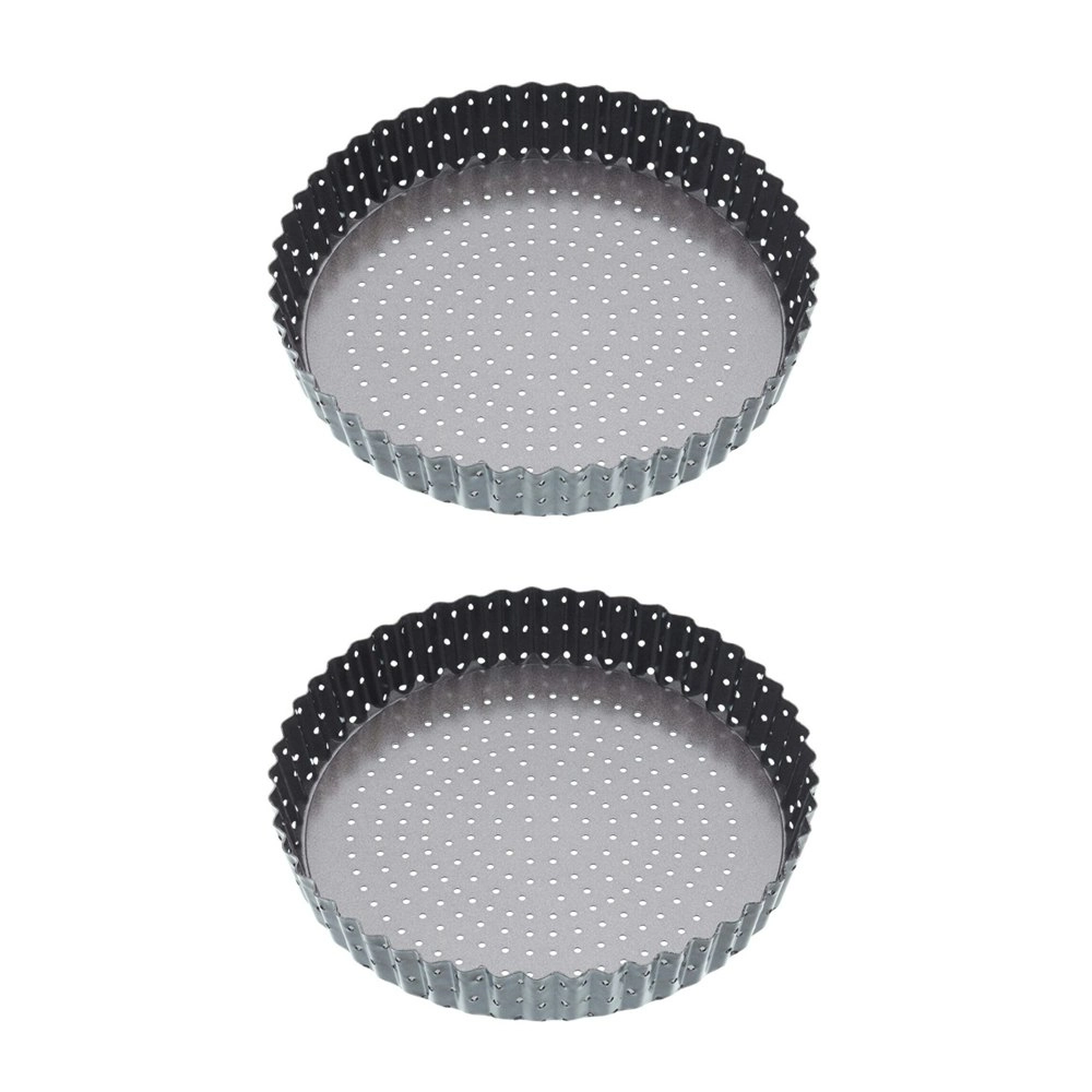 2x MasterCraft Crusty Bake 23cm Loose Base Non-Stick Round Flan Quiche Pan Black