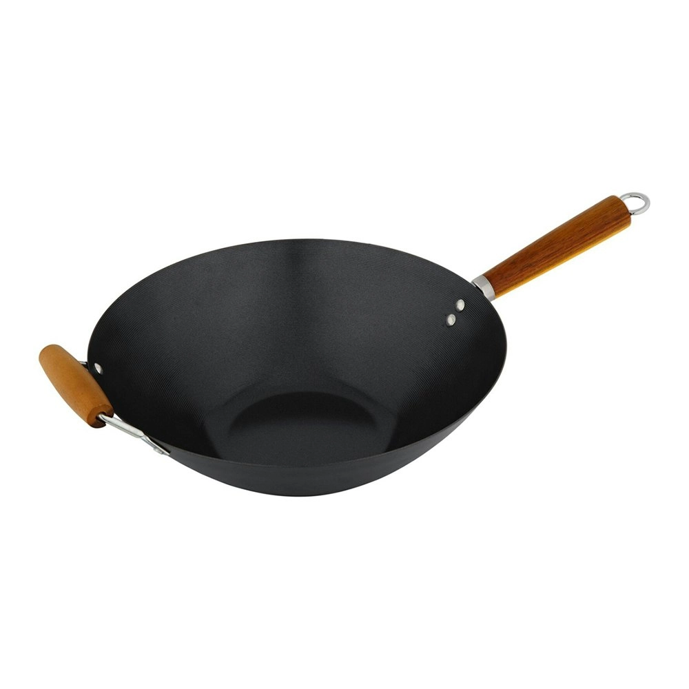 Cuisena 35cm Carbon Steel Stir Fry Wok Non Stick Cooking Pan w/ Acacia Handle