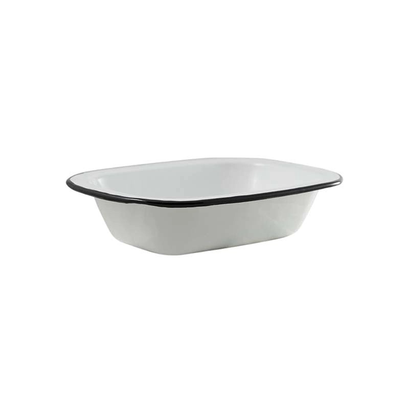 Urban Style Enamelware 24cm Pie Dish Rectangle Snack Container w/Black Rim White