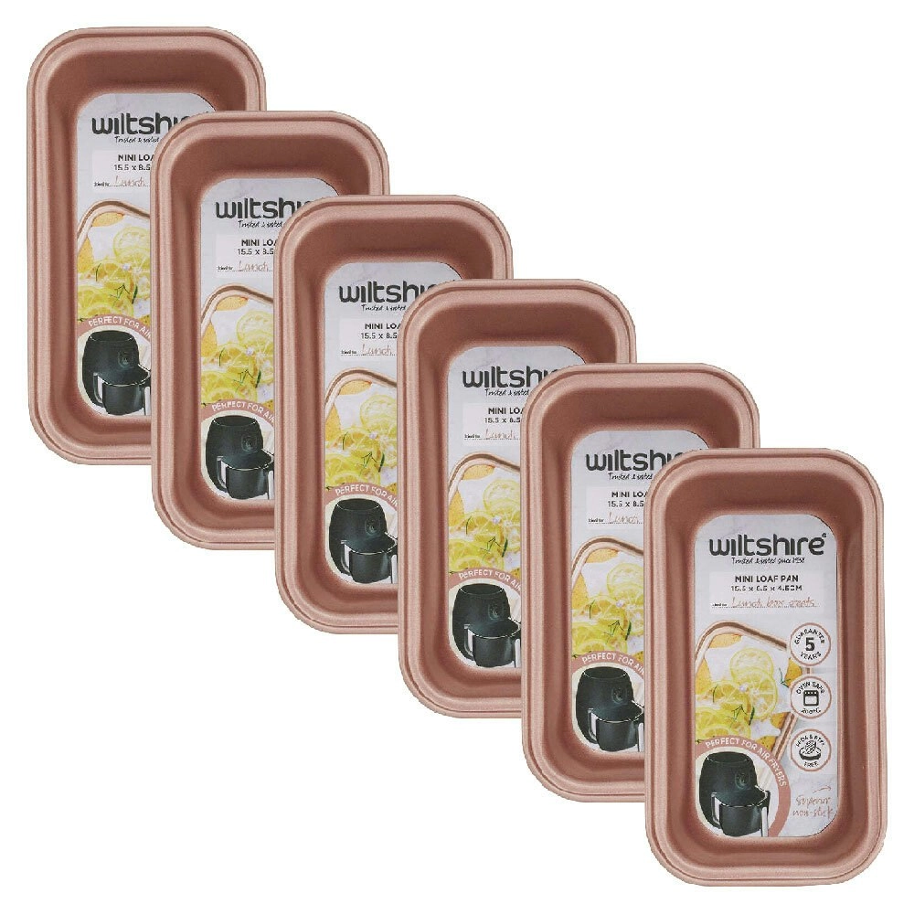 6PK Wiltshire Rose Gold Mini Non-Stick Loaf Pan Oven Baking Tin 15.5x8.5x4.5cm