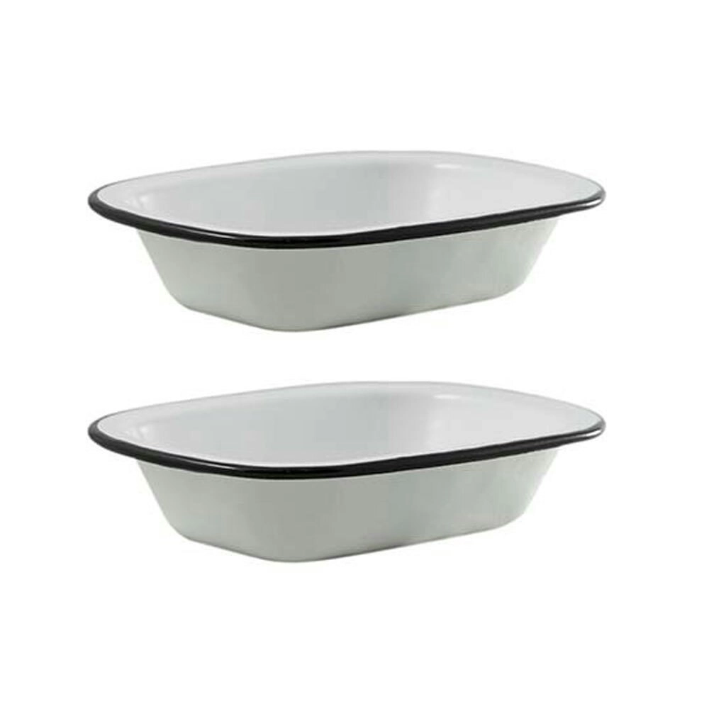 2x Urban Style Enamelware 18cm Pie Dish Rectangle Snack Container w/Black Rim WH