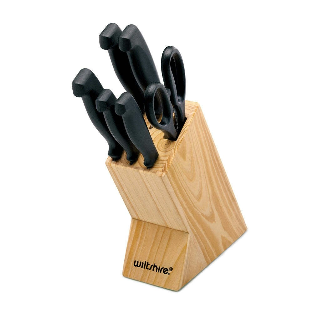 7pc Wiltshire Wooden Laser Basic Kitchen Knives Block Holder/Stand Set