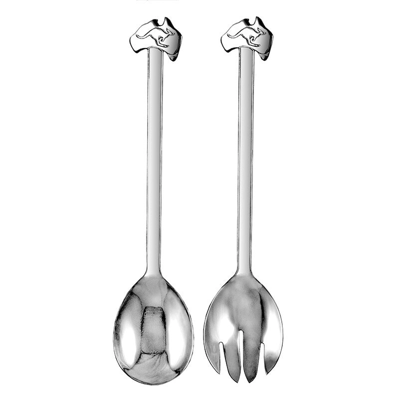 2pc Urban Bush Map of Australia Stainless Steel Salad Servers Utensils Silver