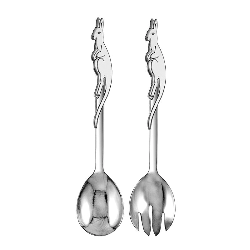 2pc Urban Bush Kangaroo Stainless Steel Spoon/Fork Salad Servers Utensils Silver