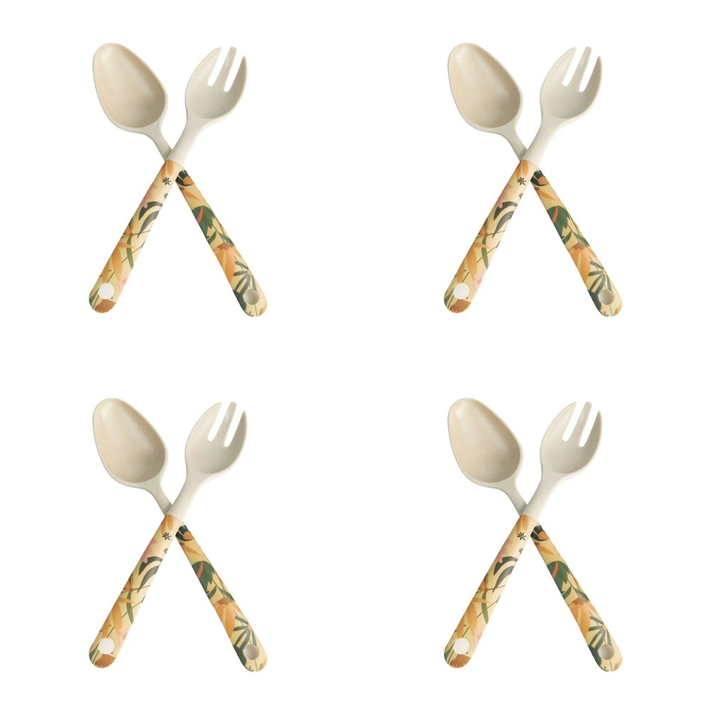 4x 2pc Urban Cassia Floral 25cm Spoon/Fork Salad Servers Kitchen Utensil Yellow