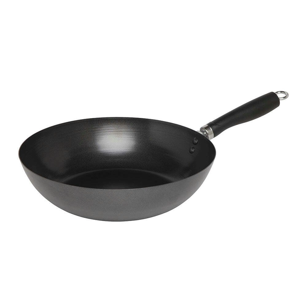 Wiltshire Soho Non Stick Carbon Steel Wok Kitchen Stovetop Pan Black 30cm