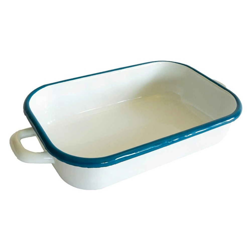 Urban Style Enamelware 2.2L Induction Oven Baking Dish w/ Handles/Blue Rim White