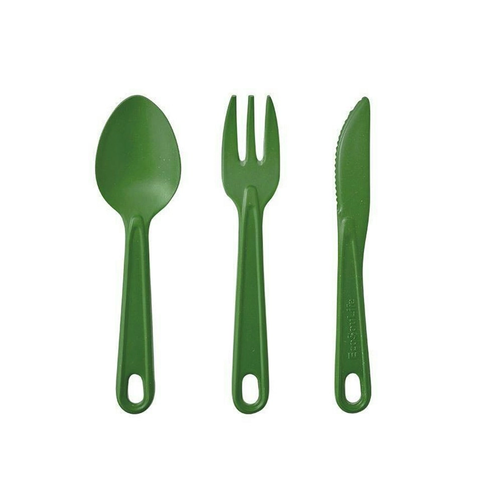 3pc Eco Soulife All Natural Outdoor Picnic Camping Reusable Cutlery Set Green