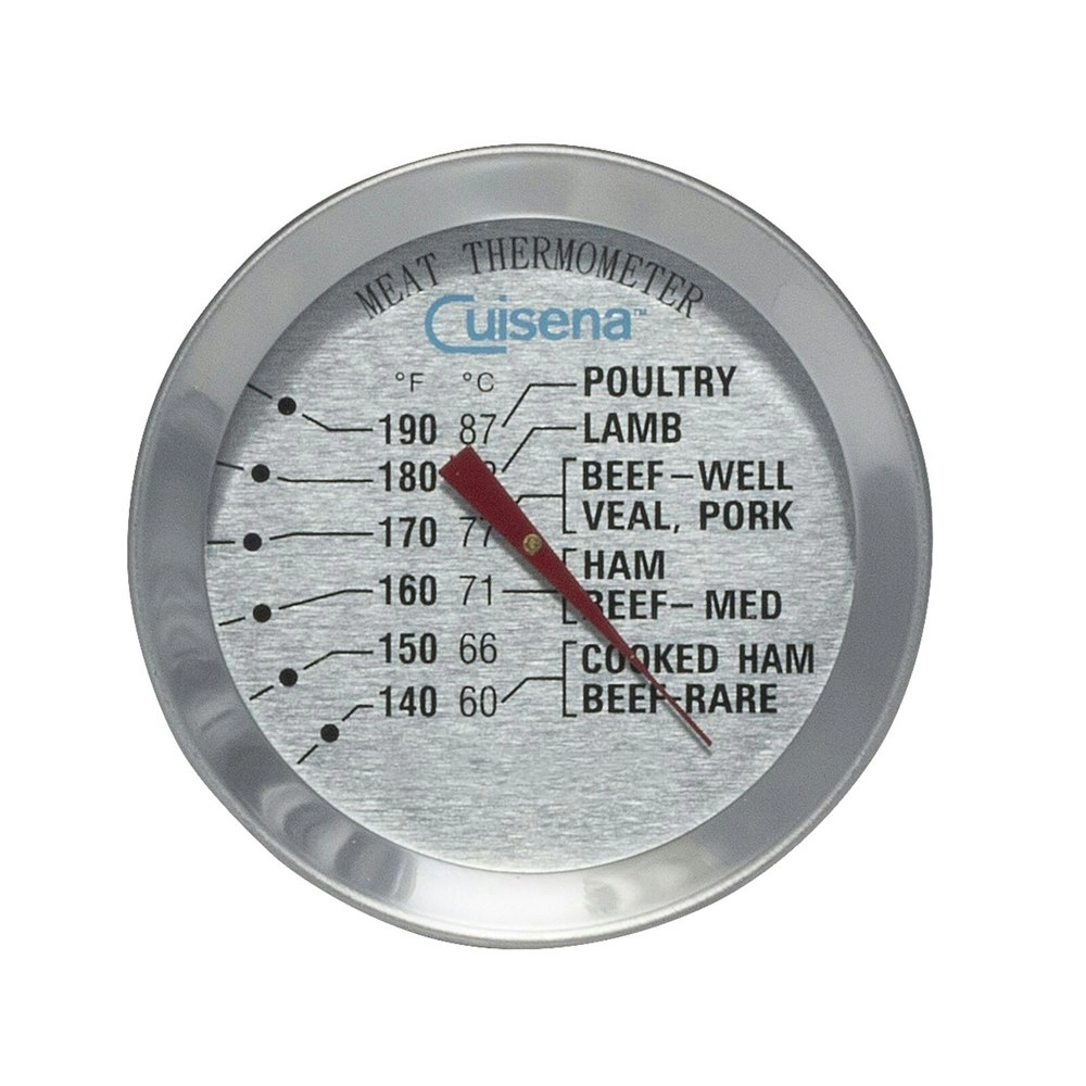 Cuisena Round Analogue Stainless Steel Glass Meat Thermometer Cooking Silver