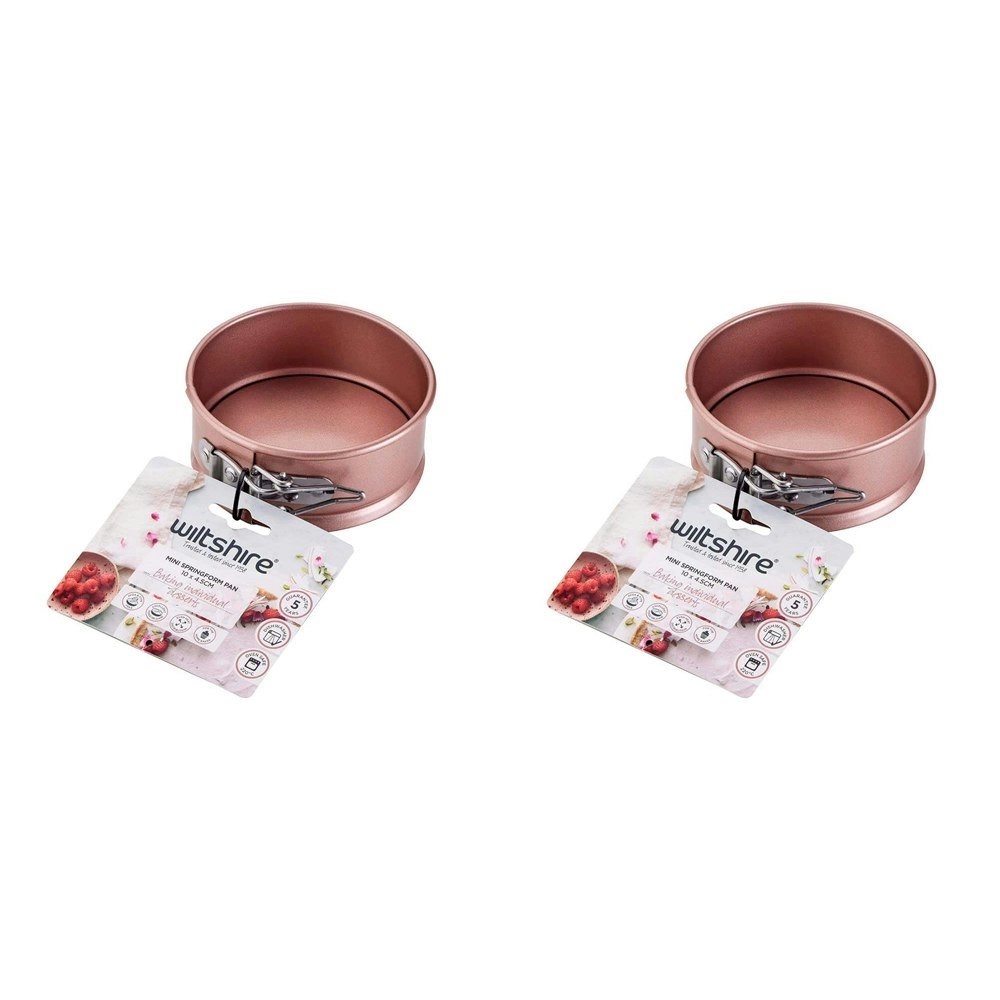 2PK Wiltshire Rose Gold Non-Stick Mini Round Springform Baking Pan Oven Tin 10cm