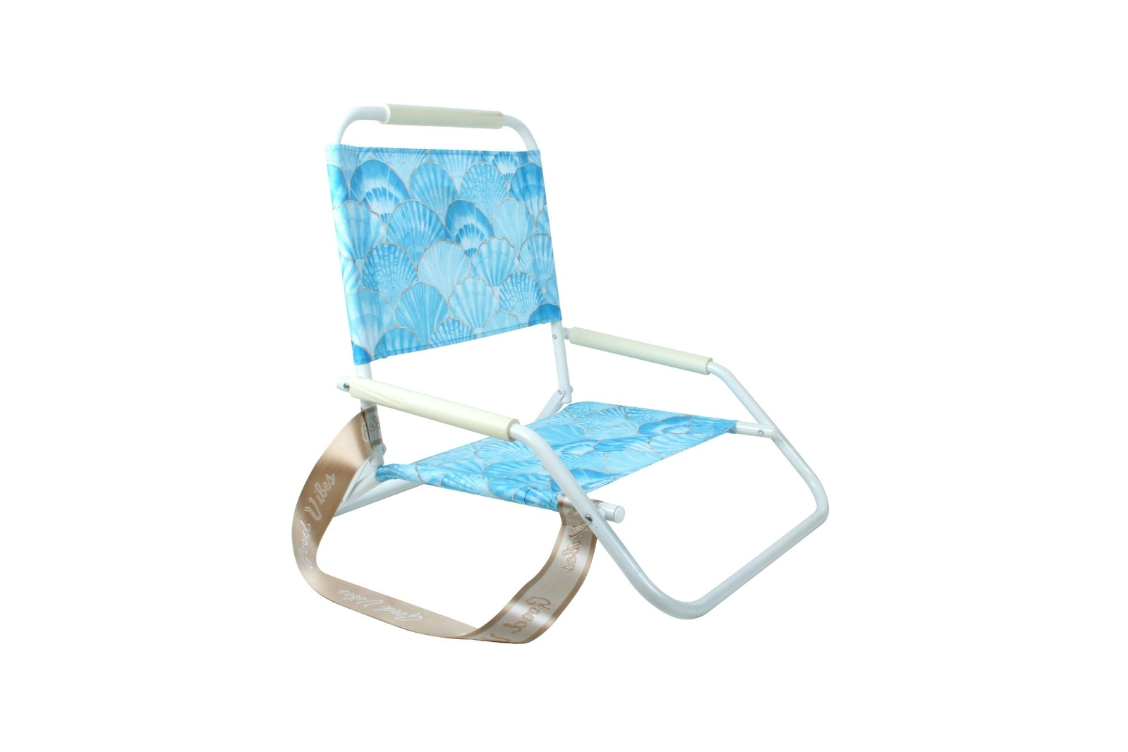 Good Vibes 60x58cm Beach/Outdoor Chair Foldable Sea Shells w/ Steel Frame White