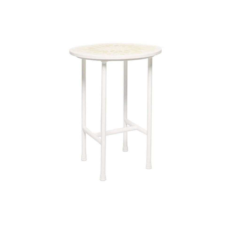 Rayell Marble Side Table Kaleidoscope Print Tan Marble/White Metal Legs 40x50cm