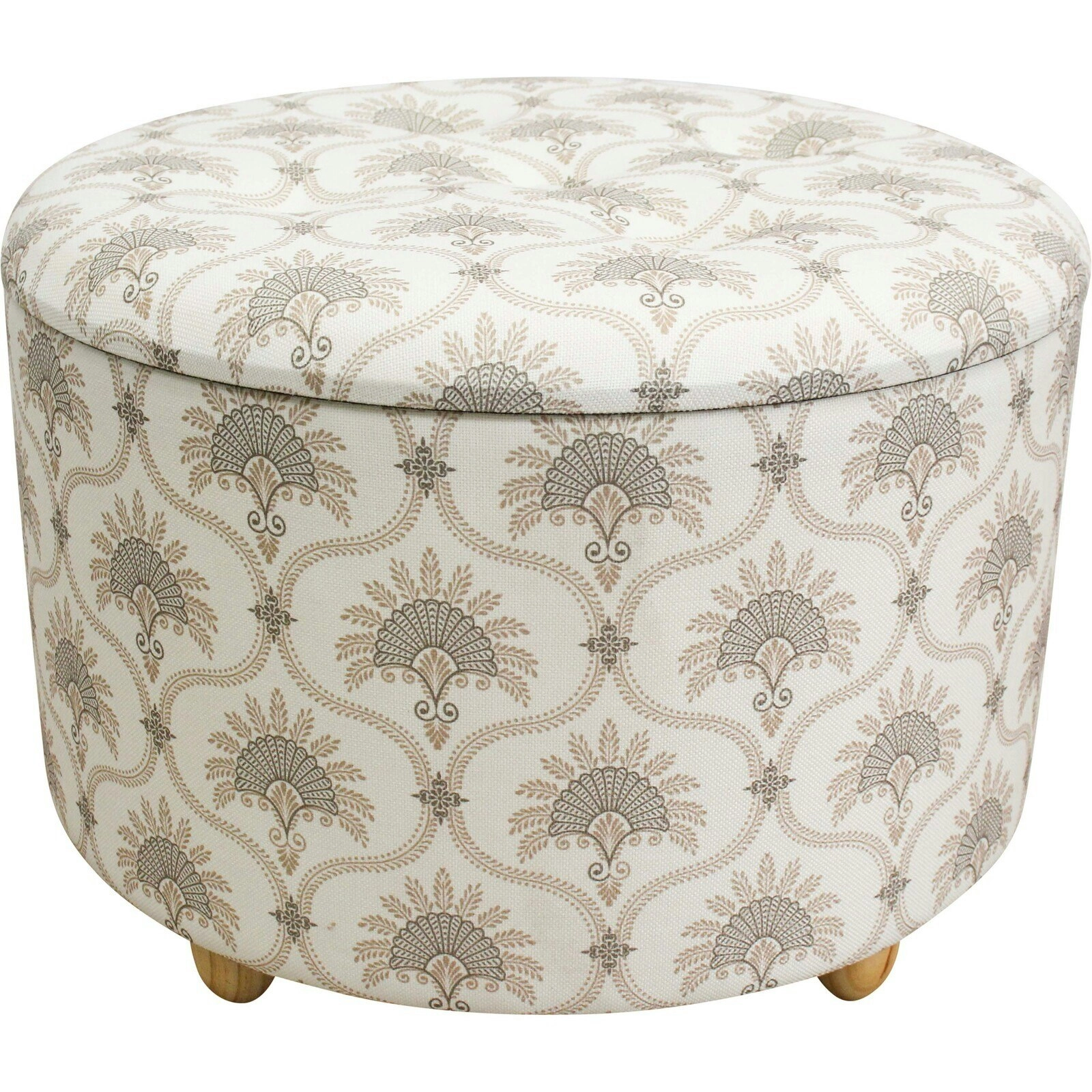 LVD 61cm Wood/Linen Storage Ottoman Round Seat/Organiser Home Furniture Bermuda