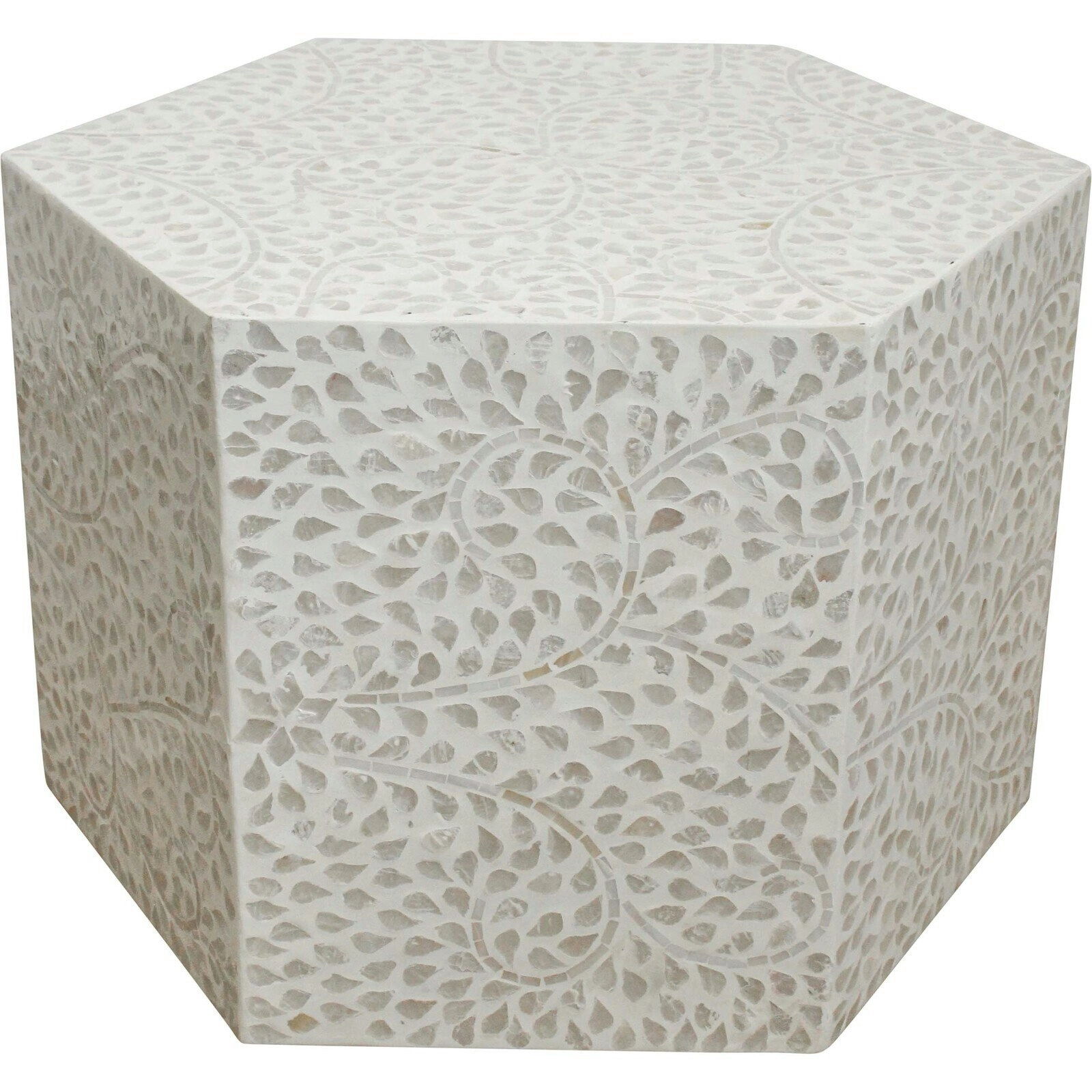 Capiz/MDF 52x60cm Side Occassional Table Home Accent Furniture Hexagon White