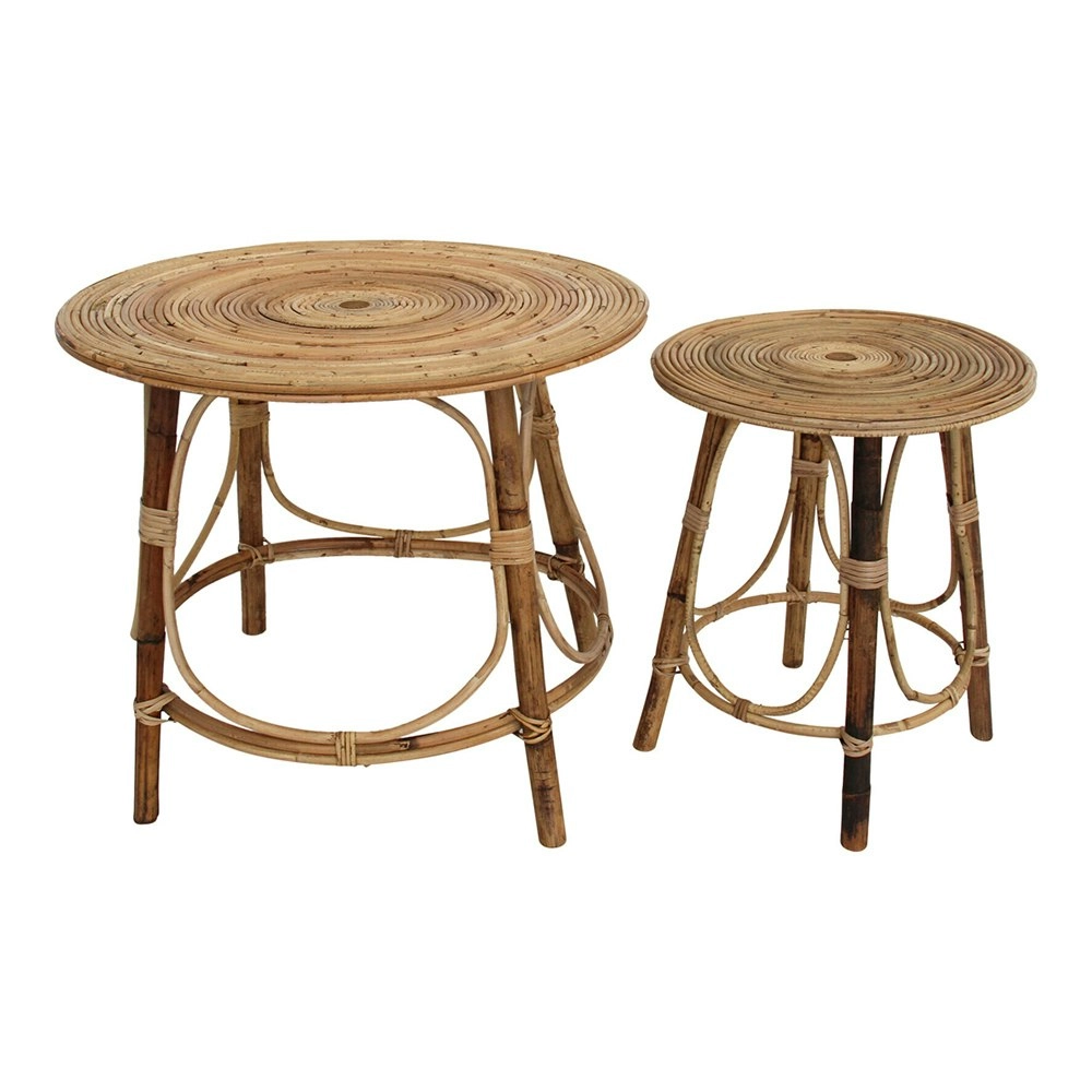 2pc Havana Rattan MDF 44.5/59cm Table Set Round Home Room Furniture Natural