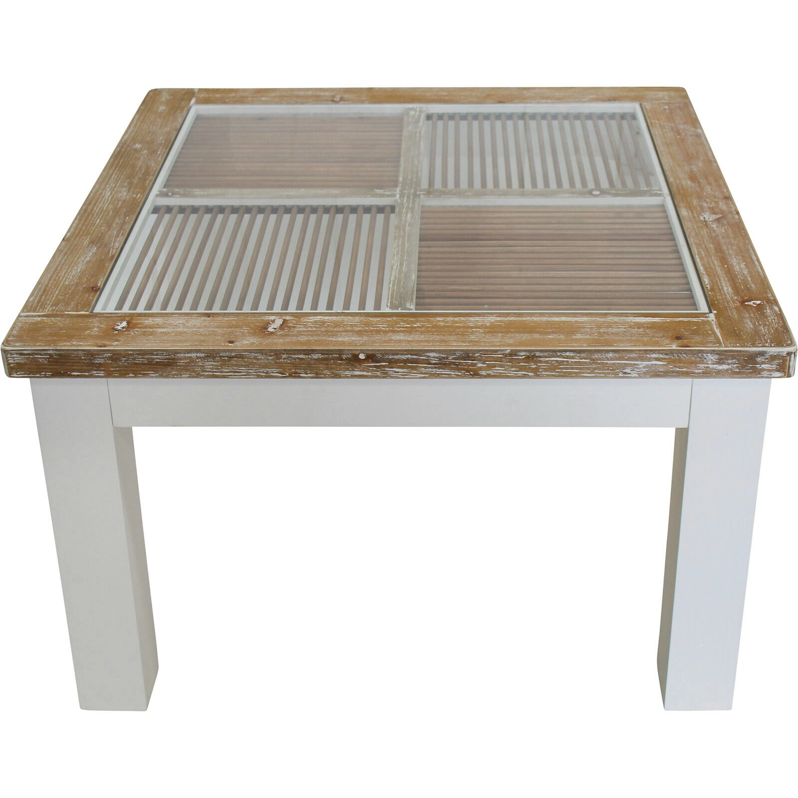 Boston Timber Glass 80x50cm Coffee Table Home Kitchen Furniture Square Whitewash